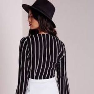 Missguided Tops - Missguided Stripe Tie Front Crop Top Black Missguided Tops - Missguided Stripe Tie Front Crop Top Black